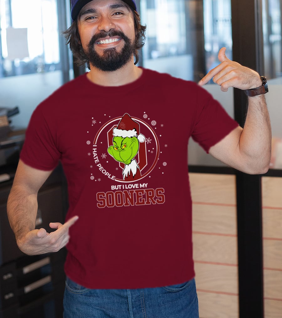 I Hate People But I Love My Sooners Grinch Christmas Santa T-Shirt