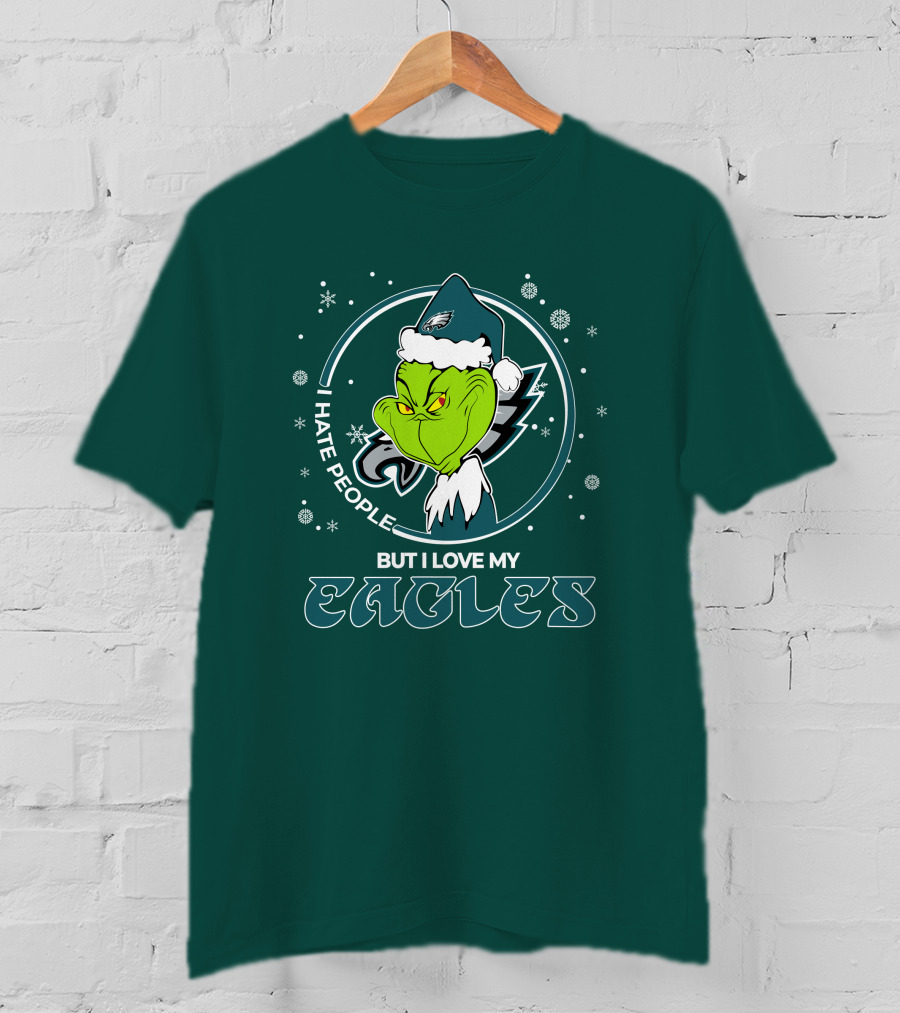 Christmas Grinch Santa I Hate People But I Love My Eagles Philadelphia T-Shirt