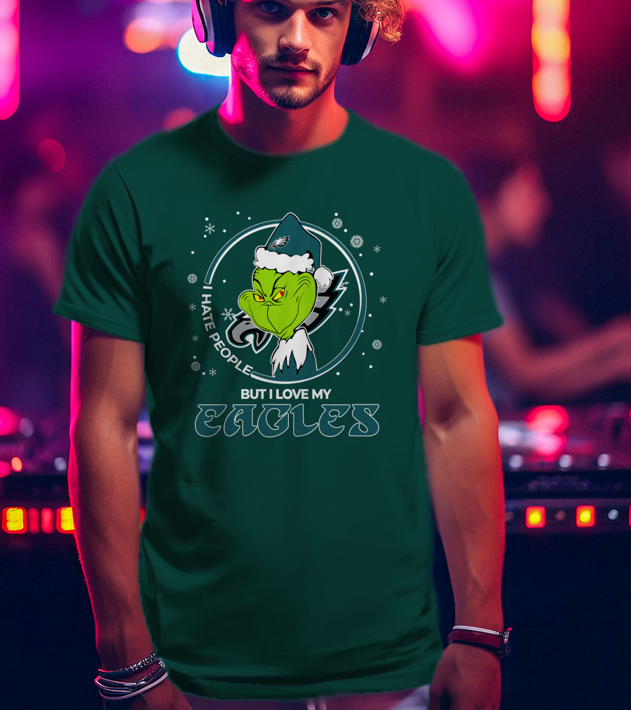 Christmas Grinch Santa I Hate People But I Love My Eagles Philadelphia T-Shirt