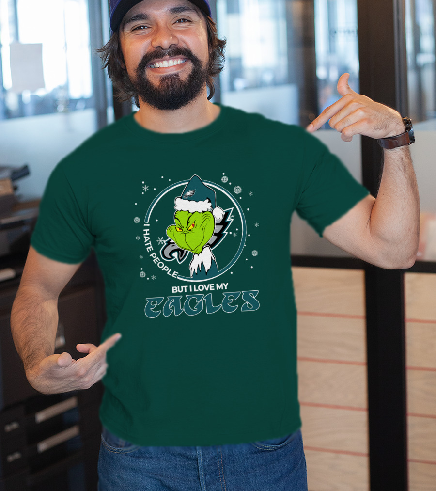 Christmas Grinch Santa I Hate People But I Love My Eagles Philadelphia T-Shirt