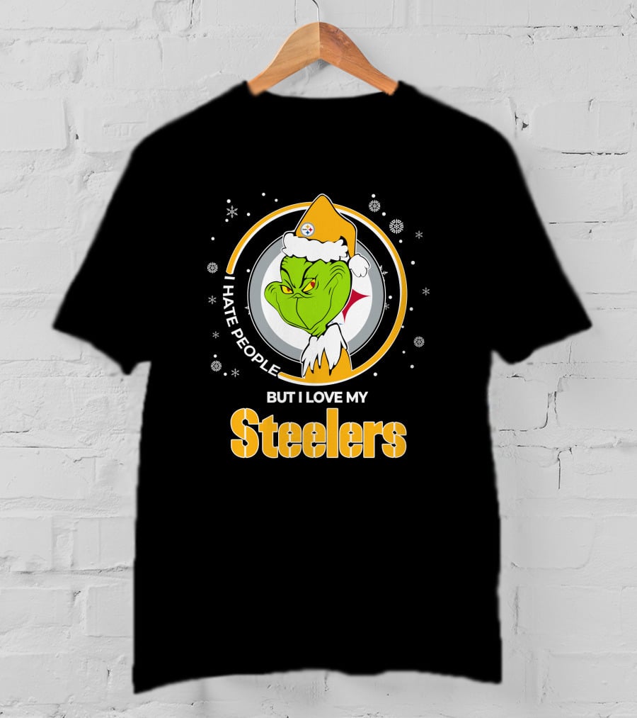 Christmas Grinch Santa I Hate People But I Love My Steelers T-Shirt