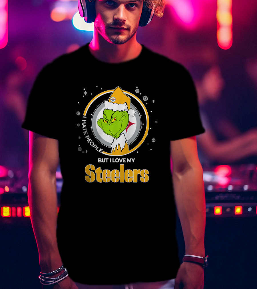 Christmas Grinch Santa I Hate People But I Love My Steelers T-Shirt
