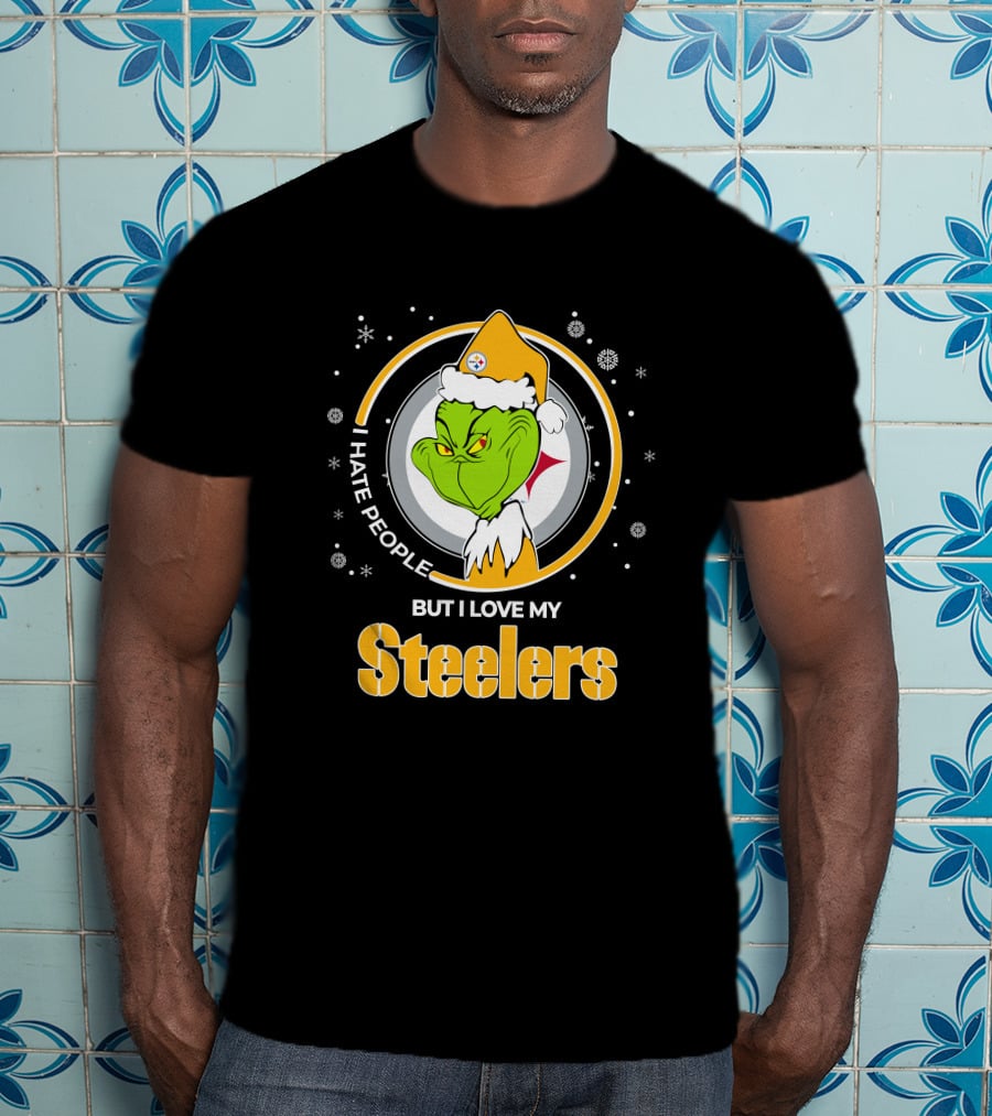 Christmas Grinch Santa I Hate People But I Love My Steelers T-Shirt