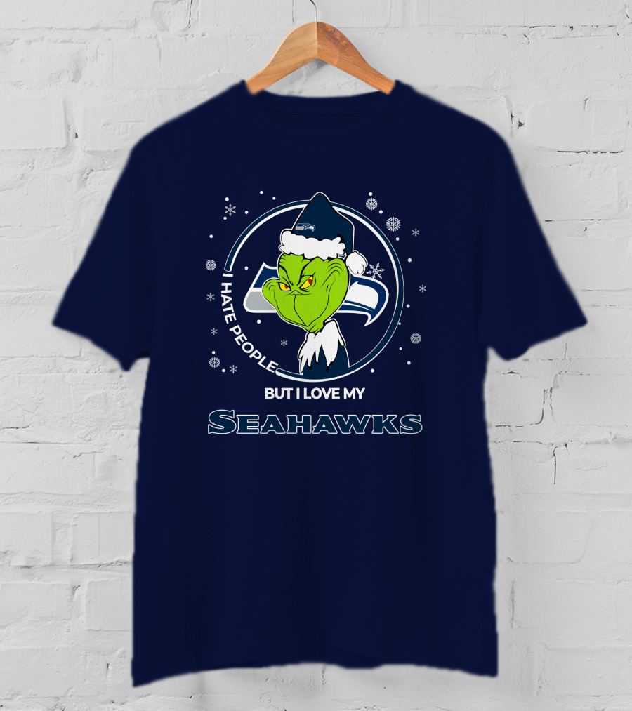 Christmas Grinch Santa I Hate People But I Love My Seahawks T-Shirt