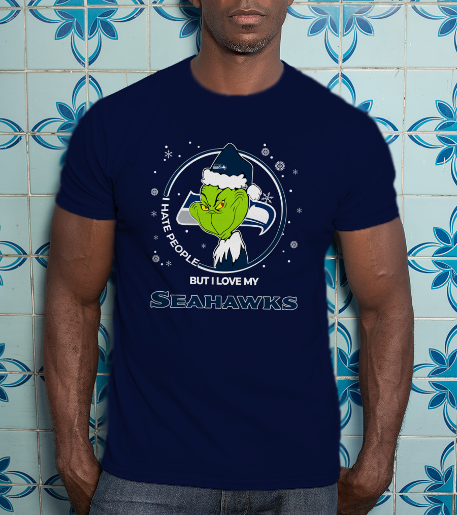 Christmas Grinch Santa I Hate People But I Love My Seahawks T-Shirt