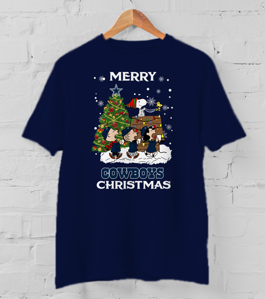 Merry Cowboys Christmas Peanut Tree Holiday Scene T-Shirt
