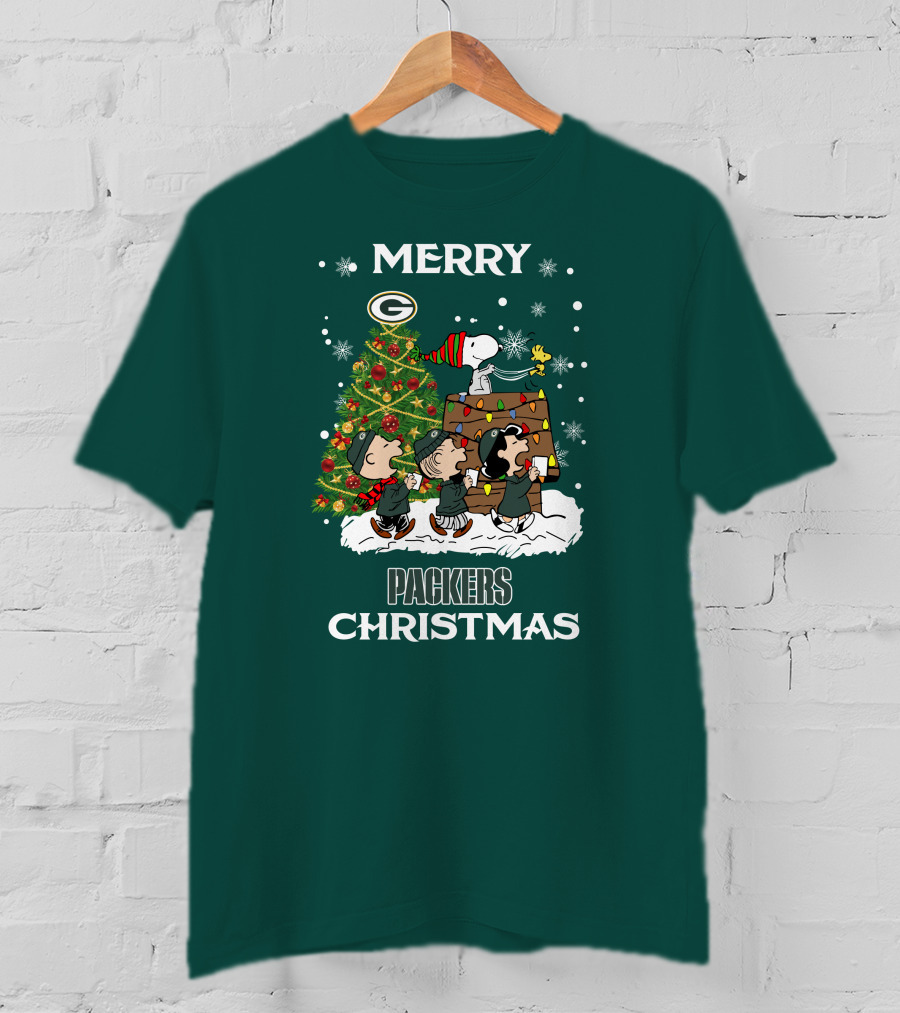 Merry Christmas Green Bay Packers Peanuts Christmas Tree T-Shirt