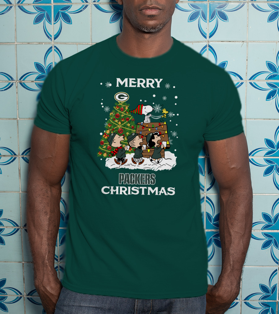 Merry Christmas Green Bay Packers Peanuts Christmas Tree T-Shirt