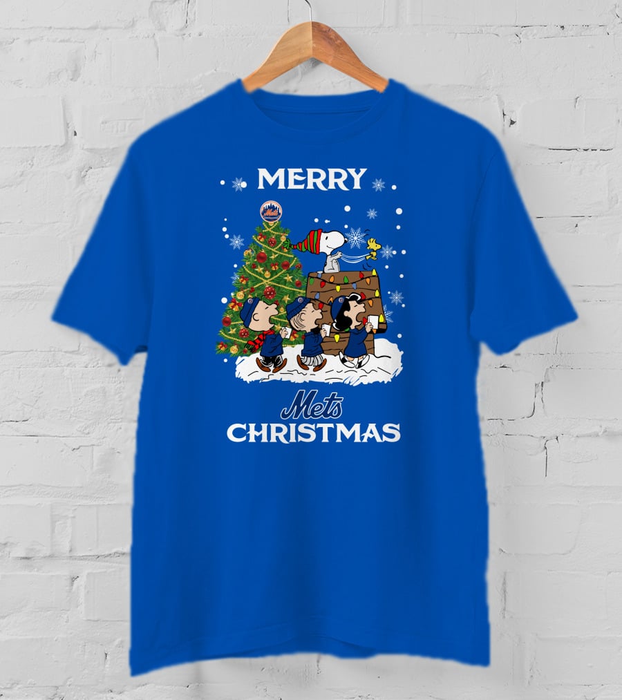 Merry Mets Christmas New York Mets Peanuts Tree Snoopy Woodstock T-Shirt
