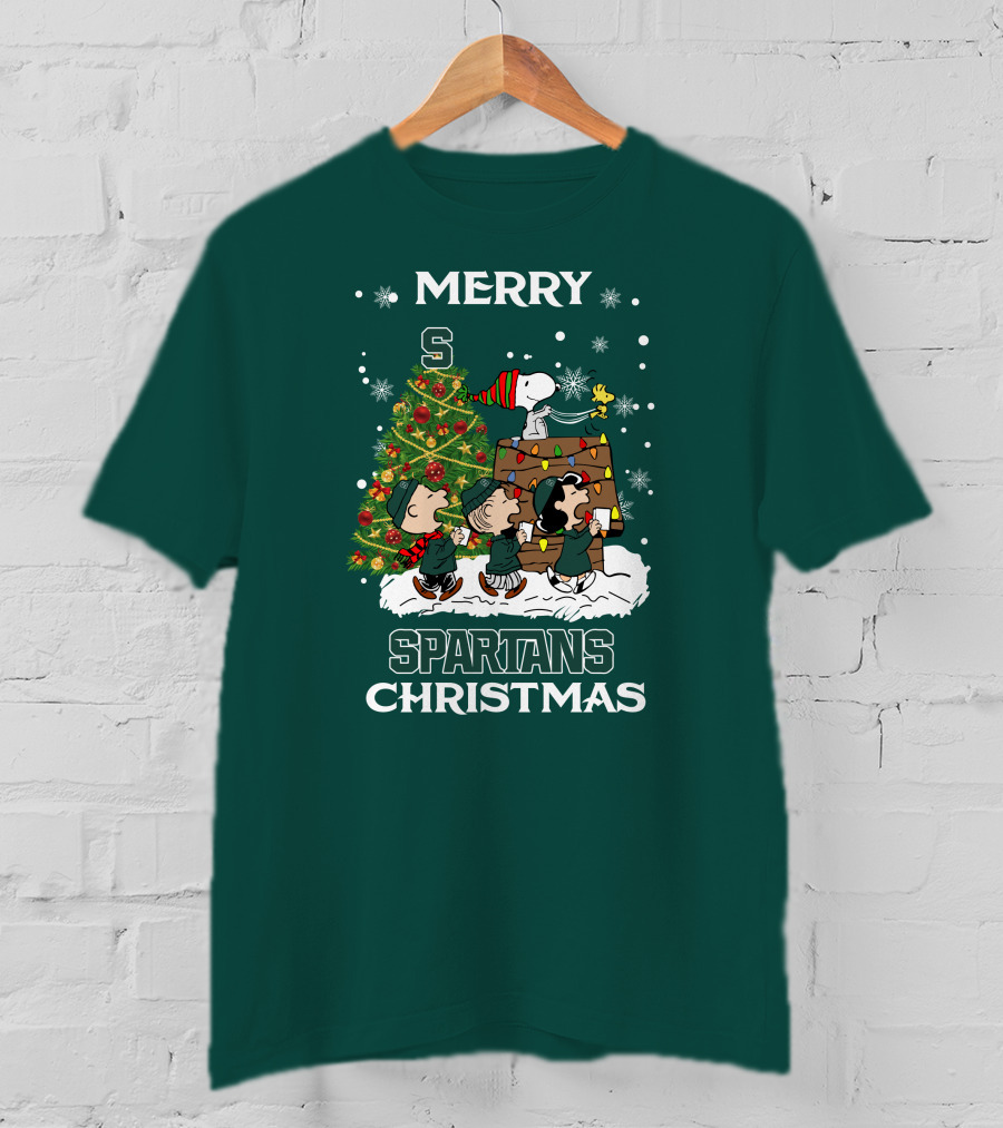 Merry Spartans Christmas Michigan State Peanuts Christmas Tree T-Shirt