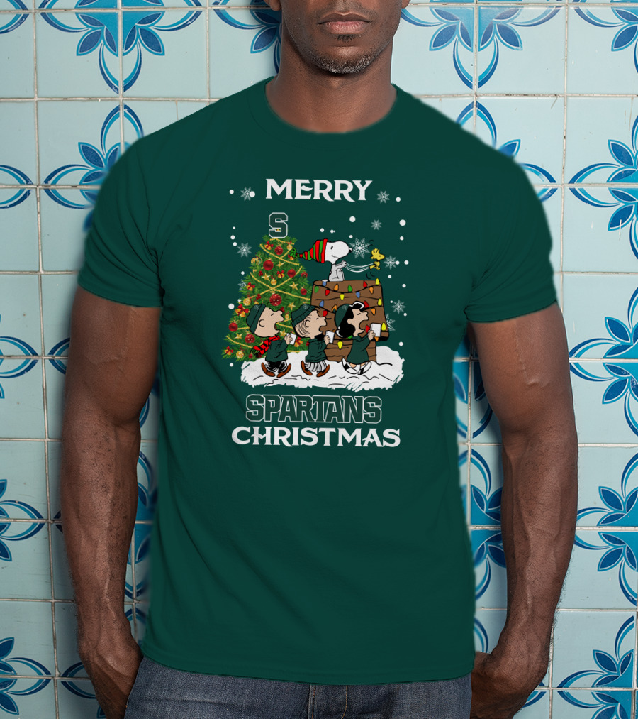 Merry Spartans Christmas Michigan State Peanuts Christmas Tree T-Shirt