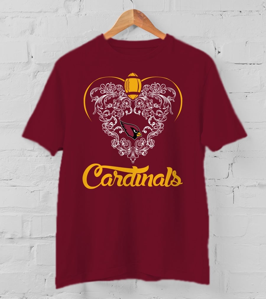 Cardinals Heart With Football And Arizona T-Shirt