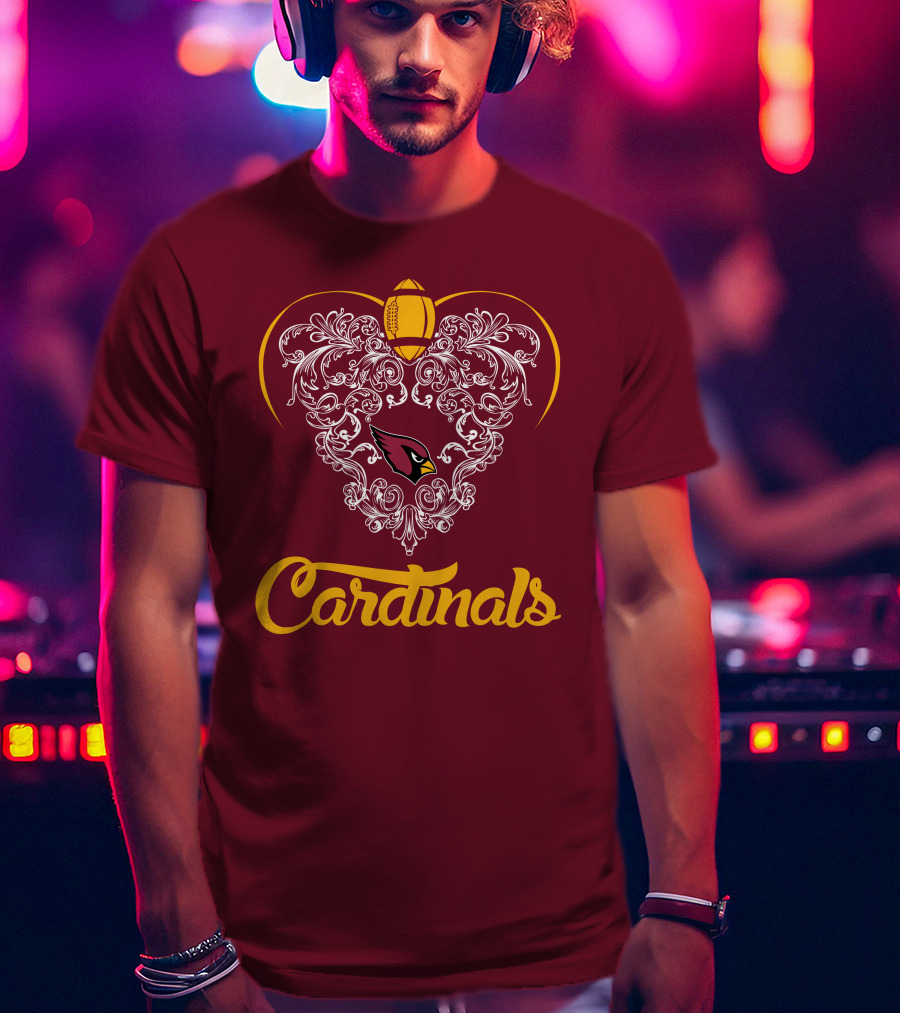 Cardinals Heart With Football And Arizona T-Shirt