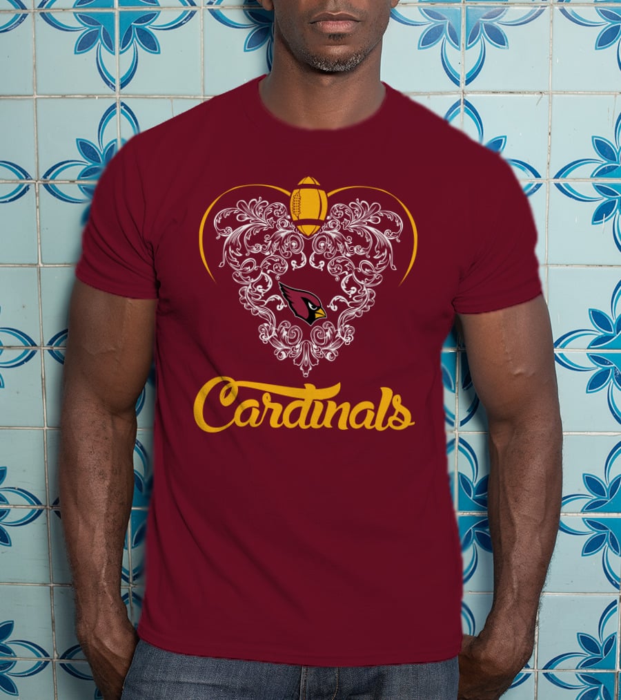 Cardinals Heart With Football And Arizona T-Shirt