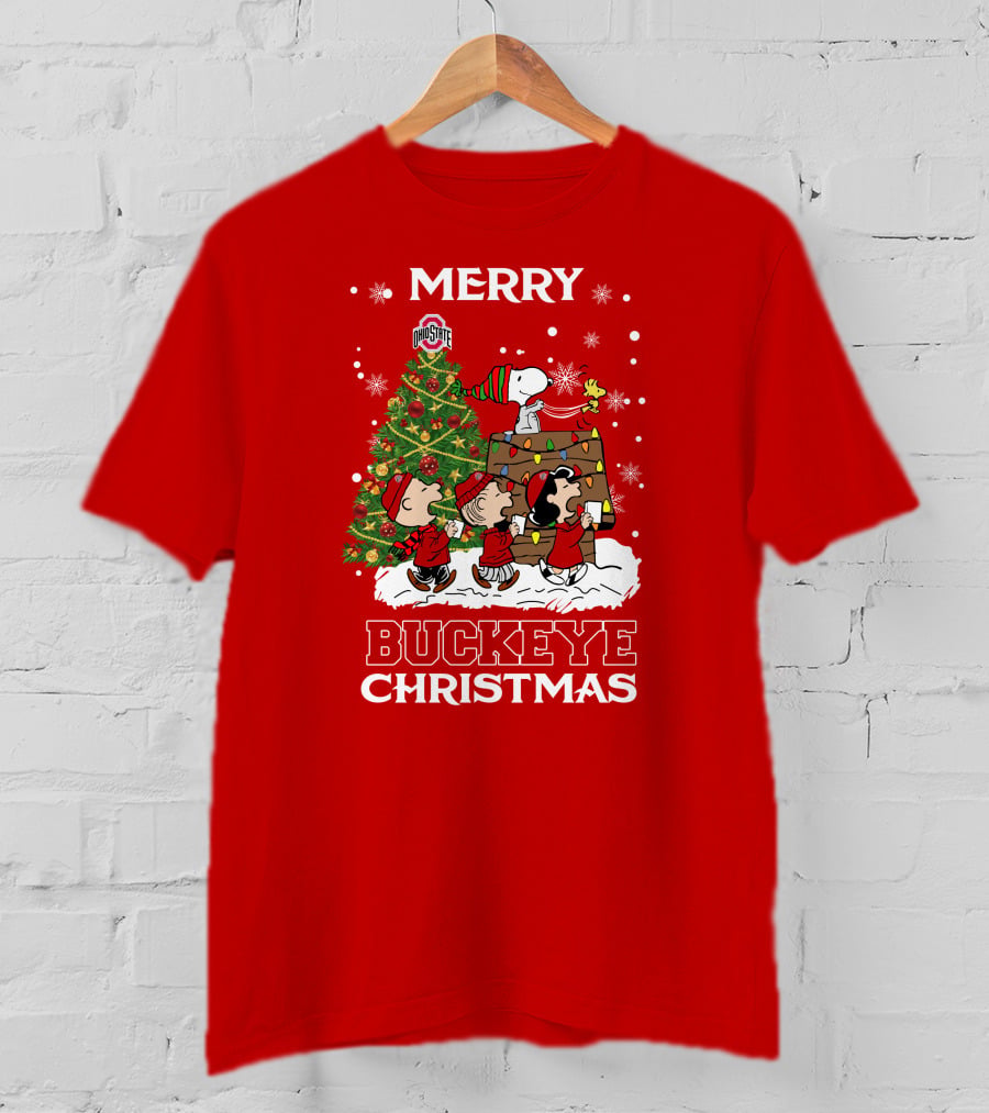 Merry Buckeye Christmas Ohio State Peanuts Christmas Tree T-Shirt