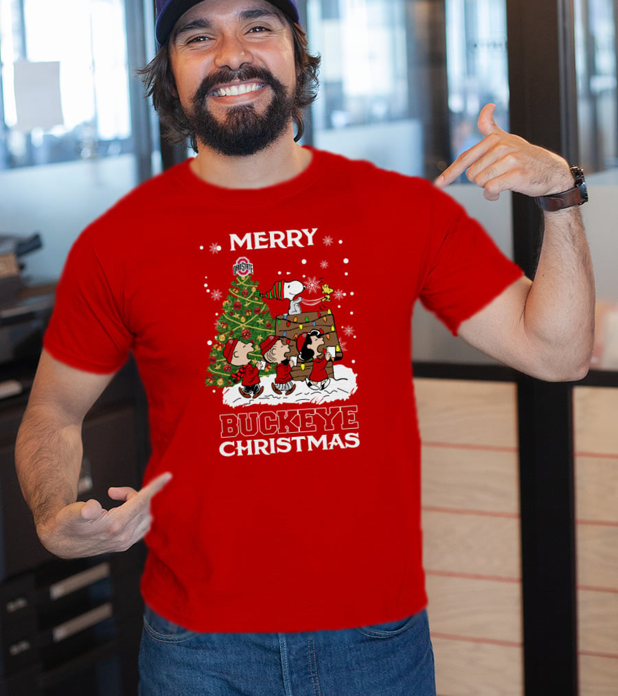Merry Buckeye Christmas Ohio State Peanuts Christmas Tree T-Shirt