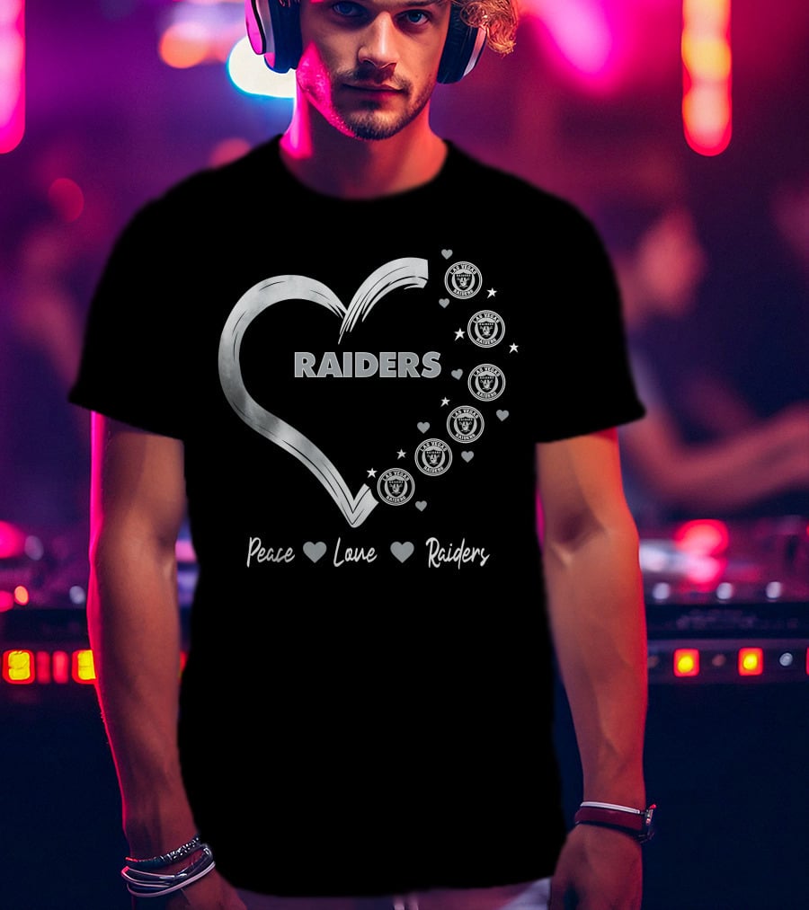 Peace Love Raiders Heart Las Vegas Raiders T-Shirt