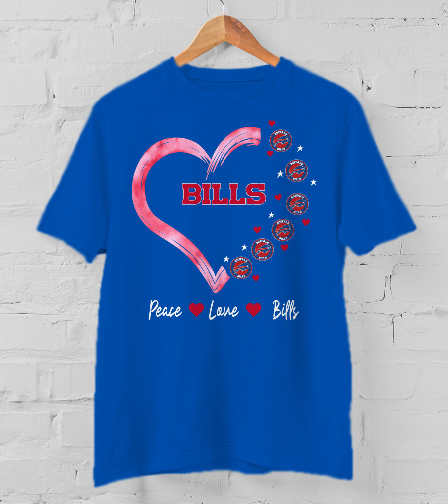 Peace Love Bills Heart Logo Buffalo Bills T-Shirt