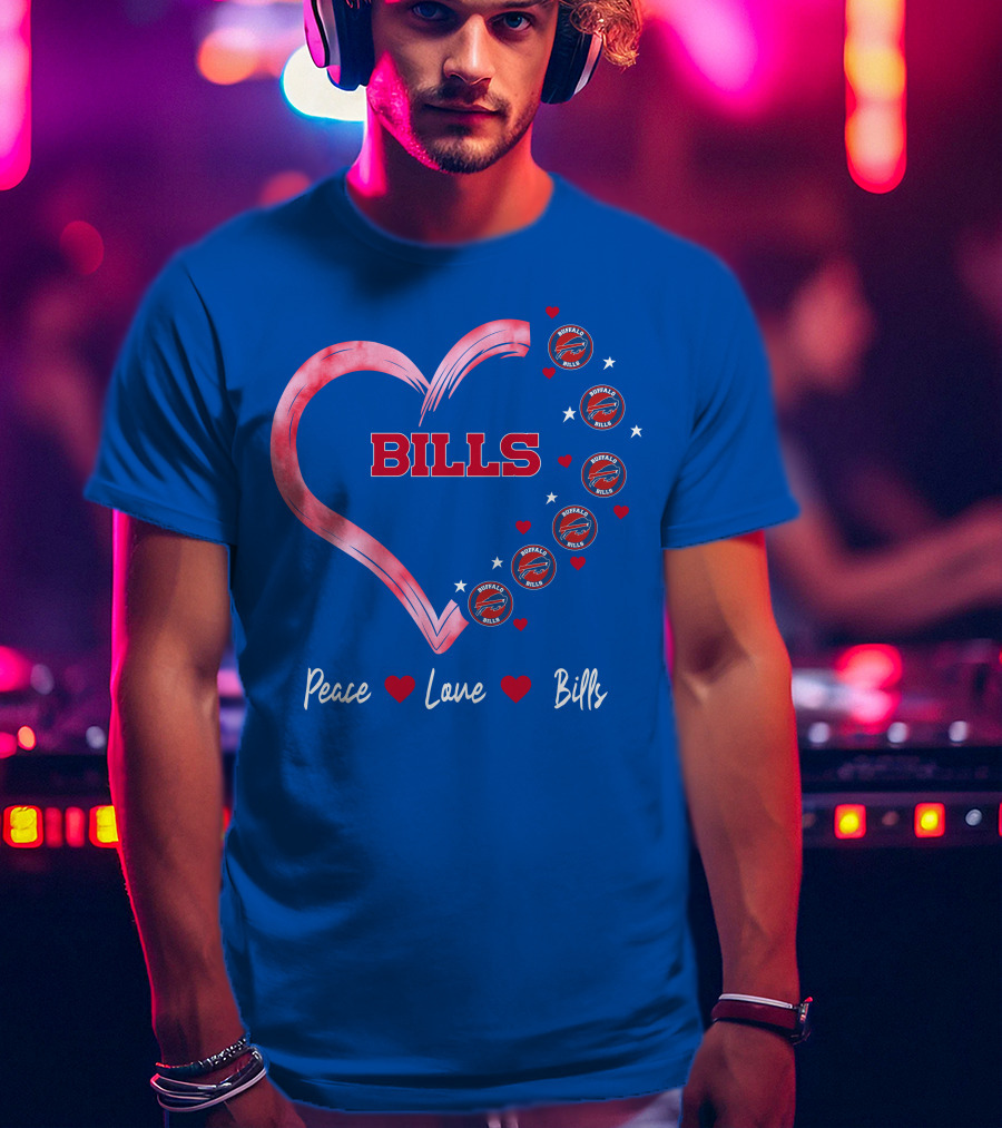 Peace Love Bills Heart Logo Buffalo Bills T-Shirt
