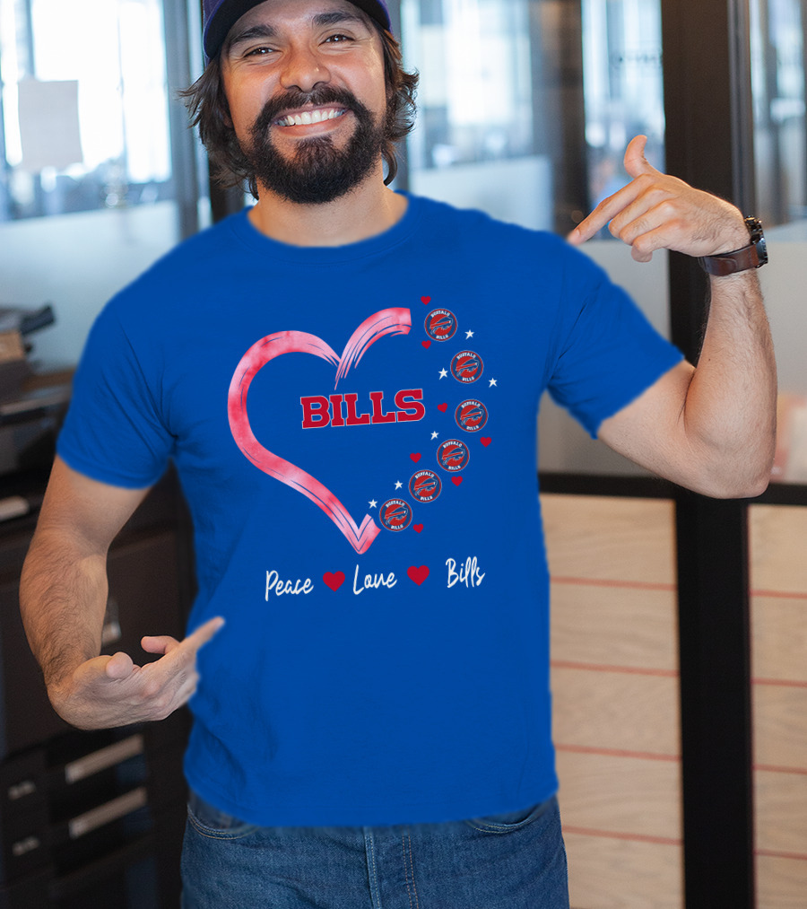 Peace Love Bills Heart Logo Buffalo Bills T-Shirt