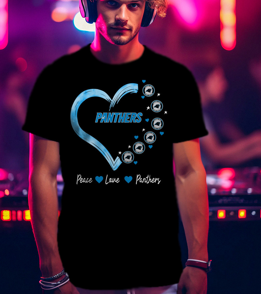 Peace Love Carolina Panthers Heart Logo Fan T-Shirt