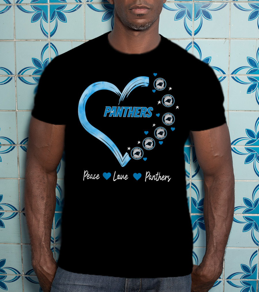 Peace Love Carolina Panthers Heart Logo Fan T-Shirt