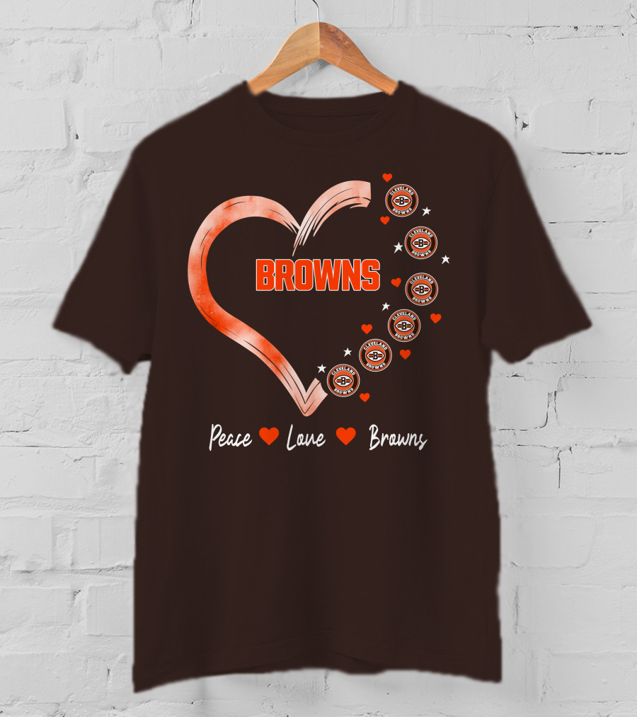 Peace Love Heart Browns Cleveland Browns T-Shirt