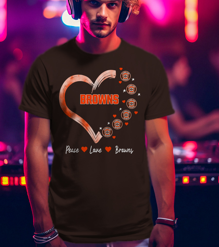 Peace Love Heart Browns Cleveland Browns T-Shirt
