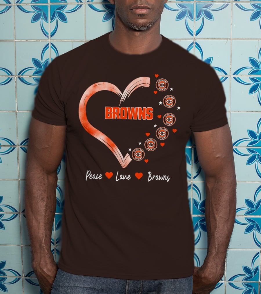 Peace Love Heart Browns Cleveland Browns T-Shirt