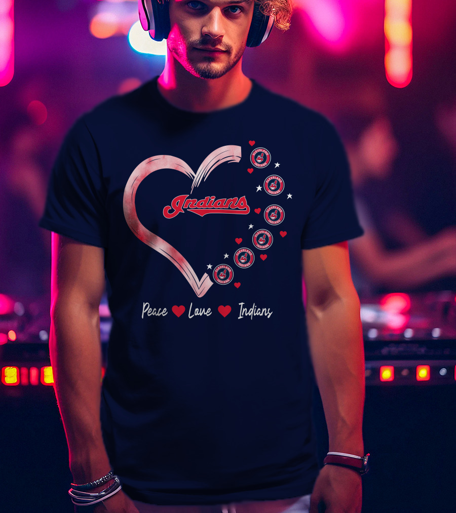 Peace Love Indians Heart Cleveland Indians T-Shirt