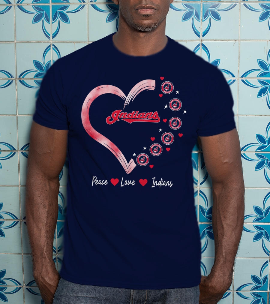 Peace Love Indians Heart Cleveland Indians T-Shirt
