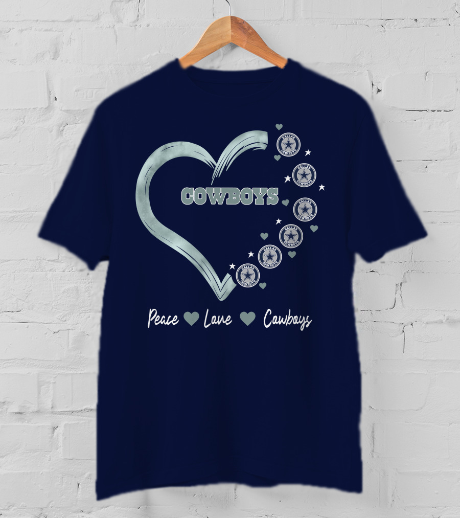 Peace Love Heart Cowboys Dallas Cowboys Stars T-Shirt