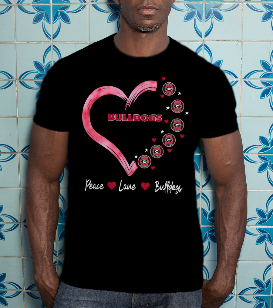Peace Love Bulldogs Georgia Bulldogs Heart T-Shirt