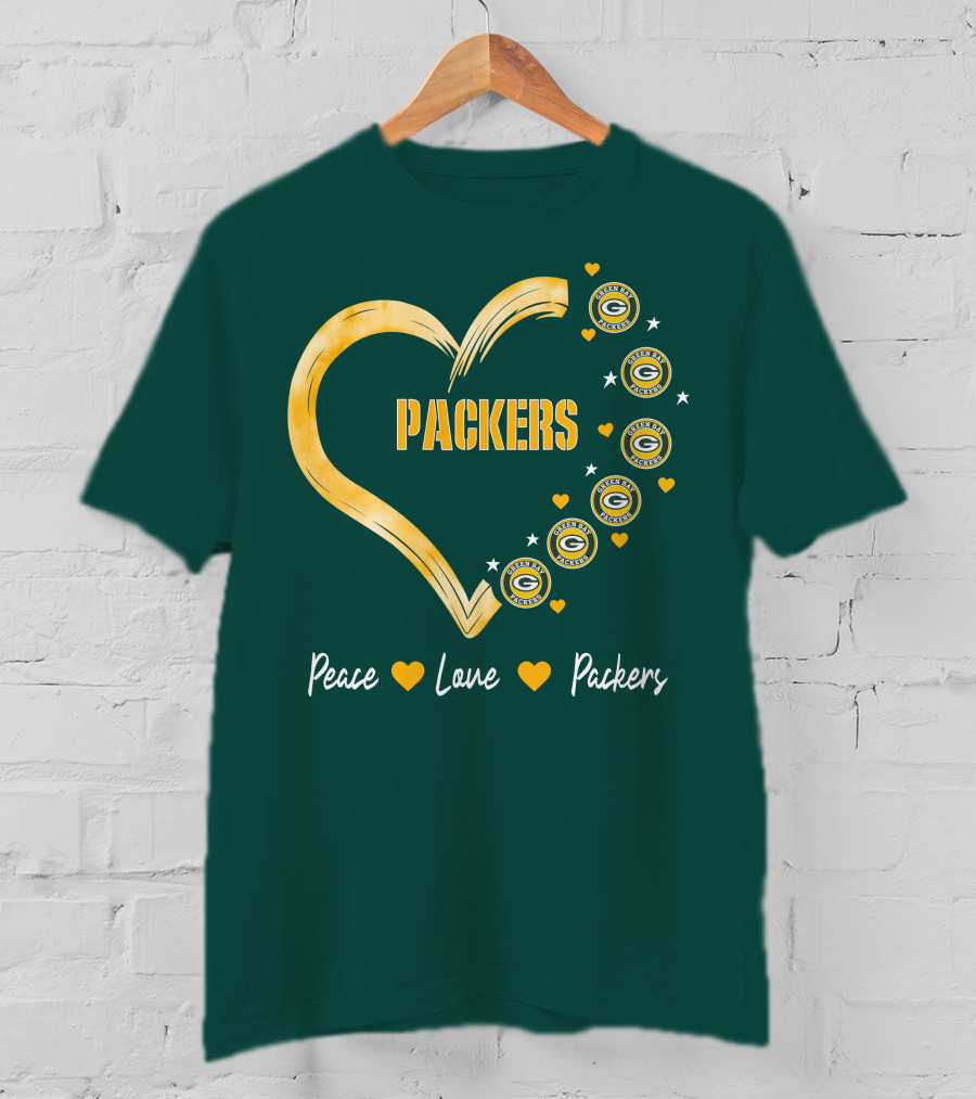 Peace Love Packers Green Bay Packers Heart T-Shirt