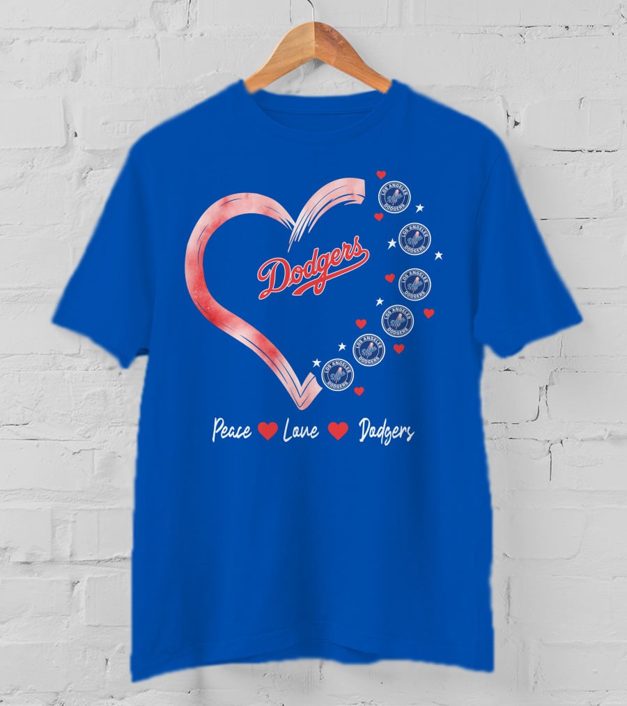 Peace Love Dodgers Heart Los Angeles Dodgers T-Shirt