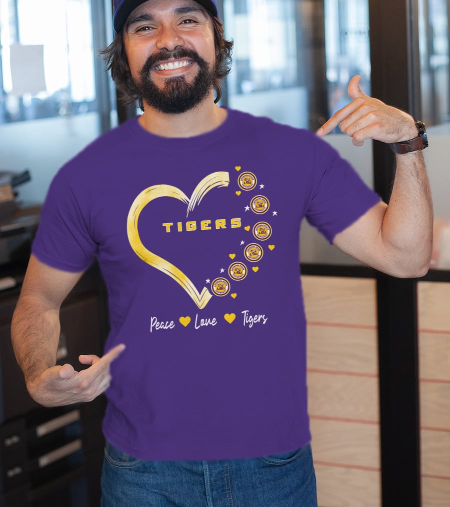 Peace Love LSU Tigers Heart Design With Logo Elements T-Shirt