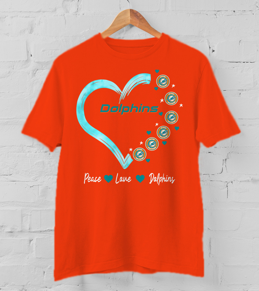 Peace Love Dolphins Heart Miami Dolphins T-Shirt