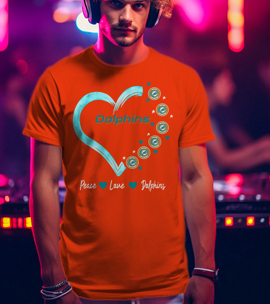 Peace Love Dolphins Heart Miami Dolphins T-Shirt