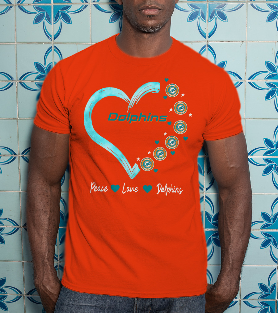 Peace Love Dolphins Heart Miami Dolphins T-Shirt