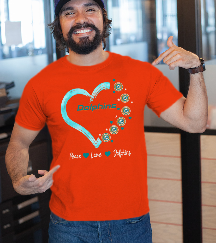 Peace Love Dolphins Heart Miami Dolphins T-Shirt