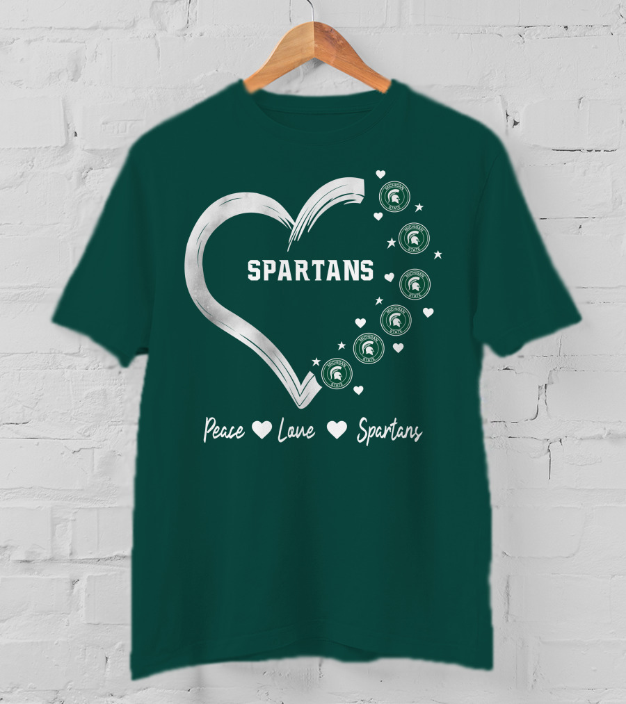 Peace Love Spartans Michigan State Spartans Heart T-Shirt