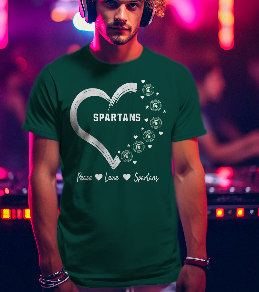 Peace Love Spartans Michigan State Spartans Heart T-Shirt