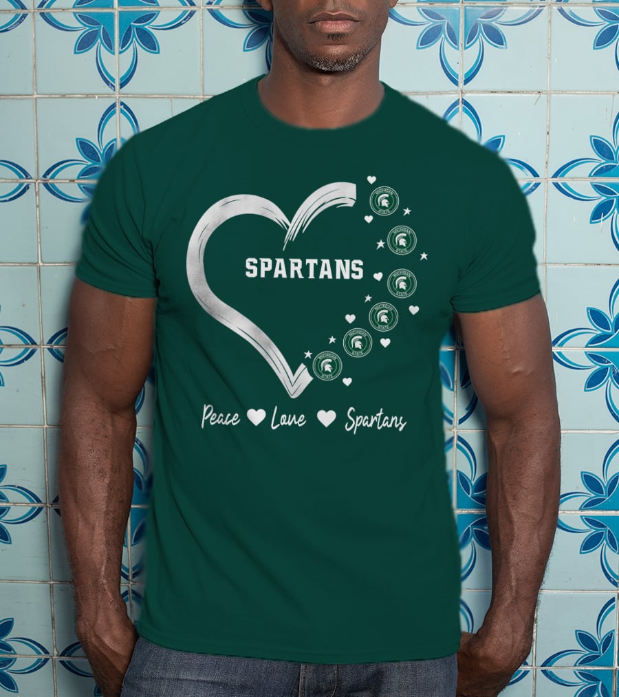 Peace Love Spartans Michigan State Spartans Heart T-Shirt