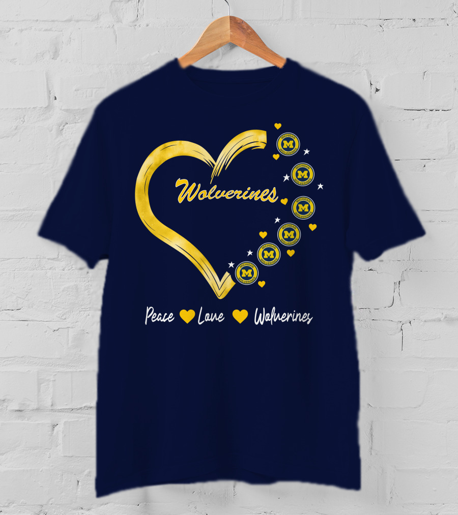 Peace Love Wolverines Heart M T-Shirt