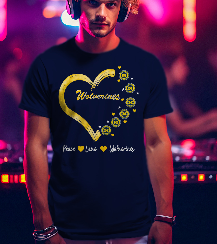 Peace Love Wolverines Heart M T-Shirt