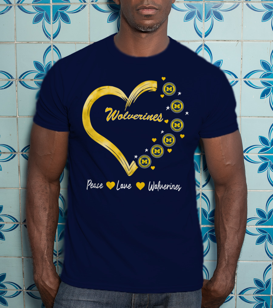 Peace Love Wolverines Heart M T-Shirt
