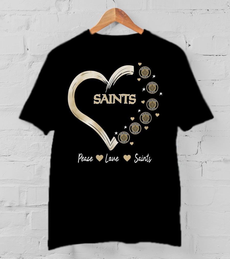 Peace Love Saints New Orleans Saints Fleur-de-Lis Heart T-Shirt