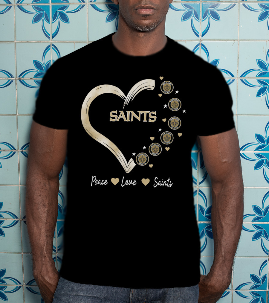 Peace Love Saints New Orleans Saints Fleur-de-Lis Heart T-Shirt