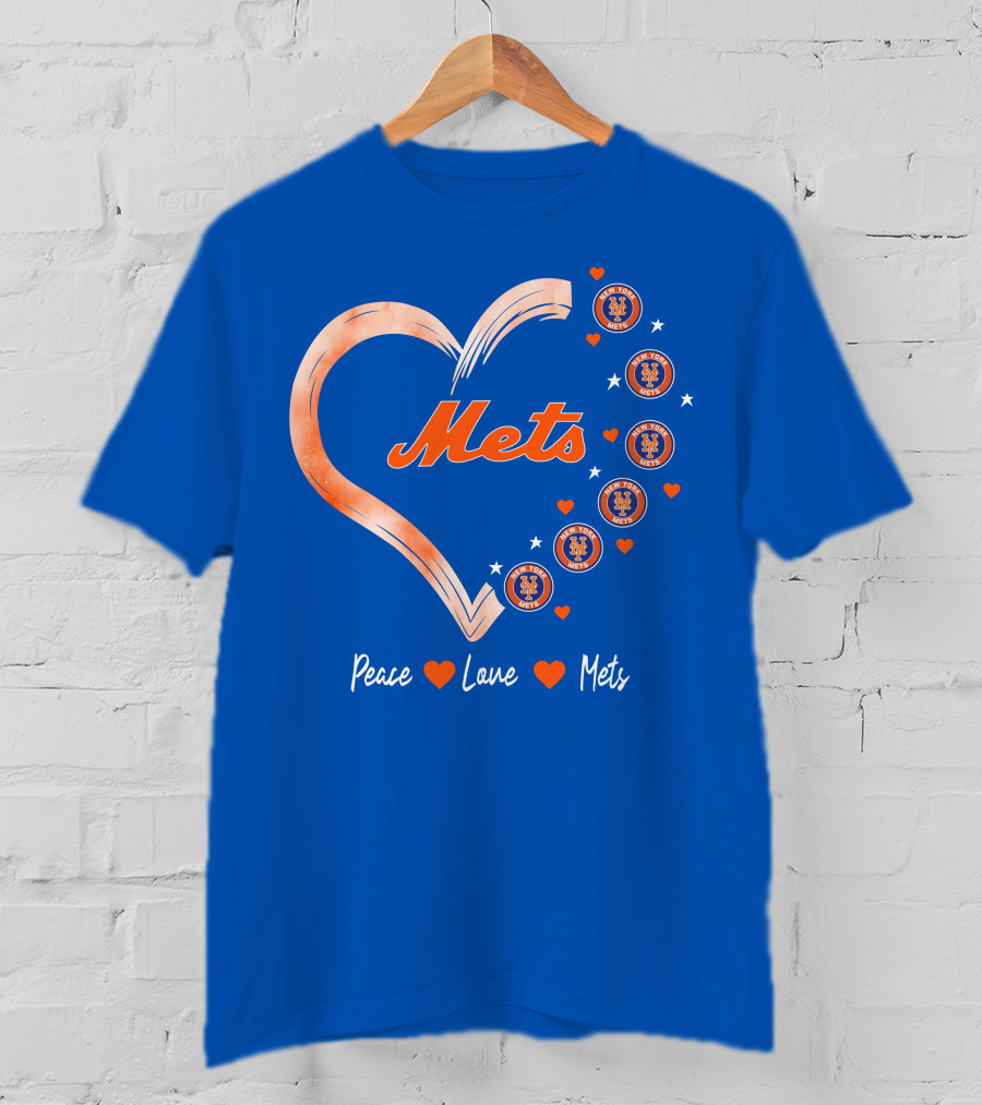 Peace Love Mets New York Mets Logos Hearts T-Shirt