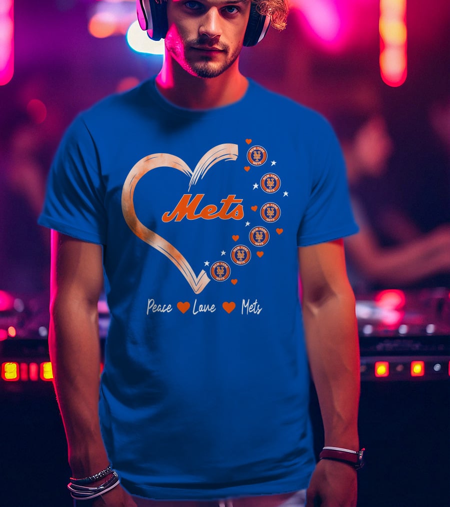 Peace Love Mets New York Mets Logos Hearts T-Shirt